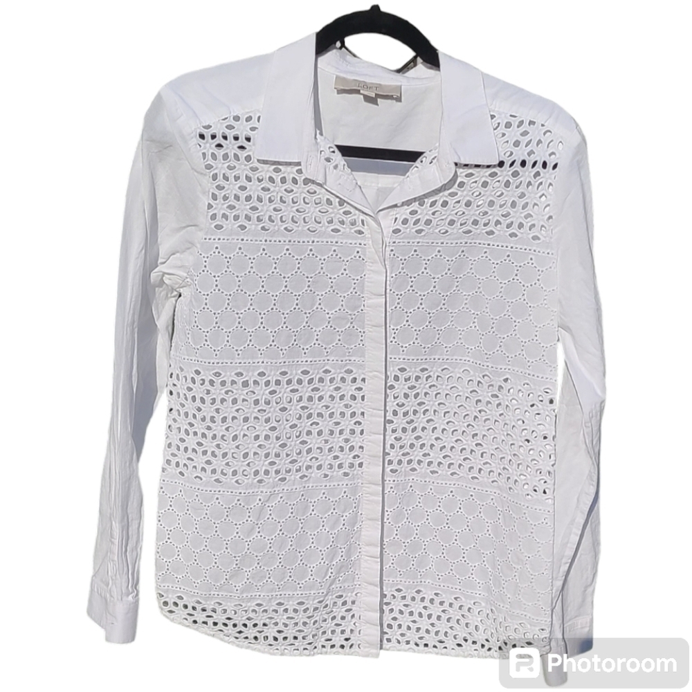 Ann Taylor LOFT Top boho Victorian Western lace button up blouse M